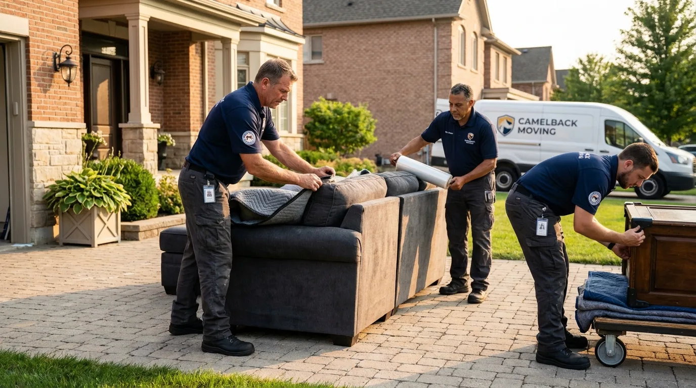 Large estate moving crew wrapping furniture in New Summerfield, TX